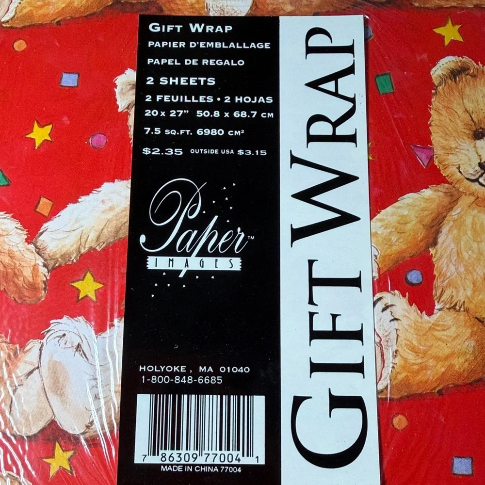 5/$25 VINTAGE Birthday Wrapping Paper Teddy Bear